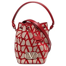 Mini borsa secchiello Valentino VLogo Iconographe in tela beige Beige