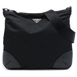 Bolsa Crossbody Prada em Tessuto com acabamento em couro preto e fecho de zíper Preto