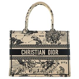 Dior White Medium Canvas Embroidered Zodiac Toile De Jouy Book Tote White
