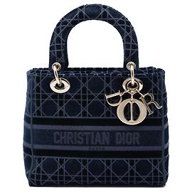 Dior Blue Medium Velvet Cannage Lady D Lite Bleu Bleu Marine