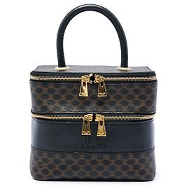 Céline Bolso de tocador Celine Brown Macadam Coated Canvas Double Zip Castaño Marrón oscuro