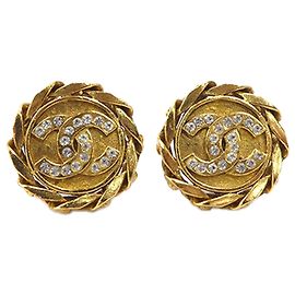 Orecchini a clip rotondi Chanel Gold CC placcati oro e strass D'oro