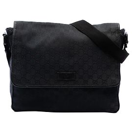 Gucci Black GG Canvas Flap Messenger Bag Black