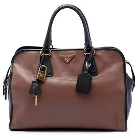 Prada Bicolor Saffiano Handtasche mit oberem Griff in Braun Braun