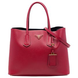 Prada Red Large Saffiano Cuir Double Satchel Vermelho
