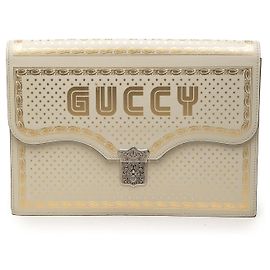 Clutch Portfolio Gucci White Guccy Sega em couro de bezerro Branco