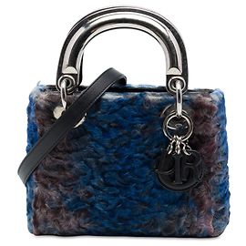 Dior Mini Lady Dior in pelliccia Astrakhan blu Blu