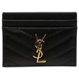 Autre Marque Saint Laurent Black Chevron Grain de Poudre Cassandre Card Holder Black