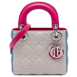 Dior Mini Lady Dior Tricolor in pelle d'agnello Cannage marrone Marrone Beige