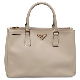 Prada Borsa Galleria Double Zip Medium in pelle Saffiano Grigia Marrone Grigio