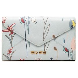 Miu Miu Blue Goatskin Floral Print Envelope Wallet Blue Light blue