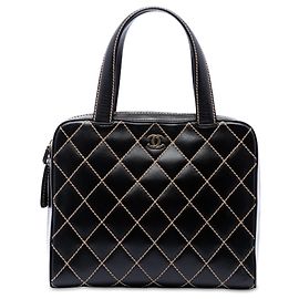 Borsa Chanel Black CC Lambskin Wild Stitch Nero