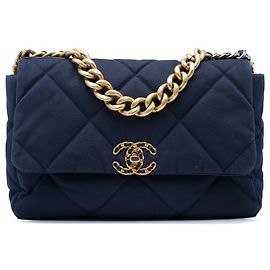 Chanel Blue Large Canvas 19 Flap Blau Marineblau