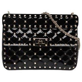 Valentino Black Medium Patent Rockstud Spike Satchel Black