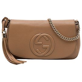Gucci Soho Chain Flap Crossbody en cuir de veau marron taille Medium Marron Chair