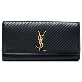 Autre Marque Pochette Saint Laurent Black Matelasse Diagonal Calfskin Monogram Cassandre Noir
