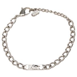 Dior Silver Brass Logo Chain Link Bracelet Silvery