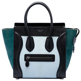 Céline Celine Blue Micro Tricolor Pony Hair Luggage Tote Bleu Bleu clair
