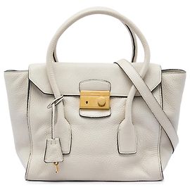 Bolso Satchel Prada White Vitello Daino Sound Lock Blanco