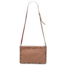 Clutch Christian Louboutin Empire Trashmix Spike Loubiclutch em couro marrom com alça Marrom Carne