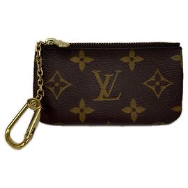 Louis Vuitton Monogram Pochette Clé Coin Case Marron Beige