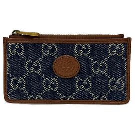 Gucci Interlocking G Denim Coin Case Brown Blue