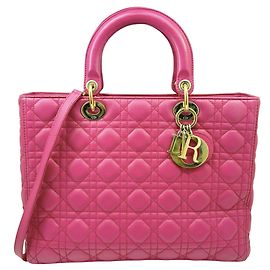 Borsa Christian Dior Lady Large Cannage in pelle d'agnello rosa Rosa