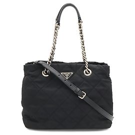 Borsa a spalla Prada Tessuto con catena e triangolo Nero