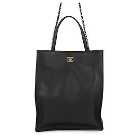 Sac Tote Chanel en cuir de veau noir Noir