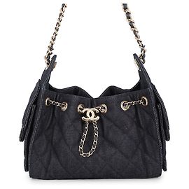 Chanel Denim Mini Chain Schultertasche Schwarz