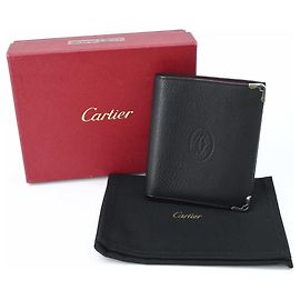 Cartier Garland de Leather Bi-fold Wallet Black Dark red