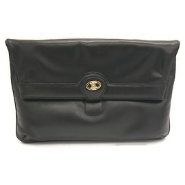 Céline Celine Blazon Leather Clutch Bag Black