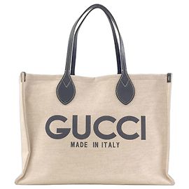 Gucci Canvas Logo Tote Bag Beige Marineblau