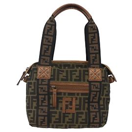 Fendi Vintage FF Zip Zucca Canvas Small Marron