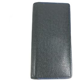 Louis Vuitton Taiga Portefeuille Brazza Bicolor Long Wallet Negro Azul