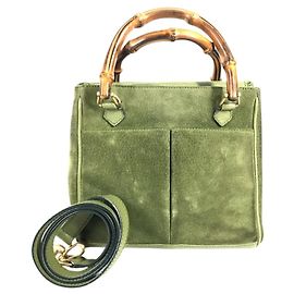 Sac cabas épaule Gucci Vintage Bamboo en daim Vert