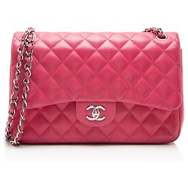 Bolsa Chanel Classic Jumbo Double Flap em pele de cordeiro Rosa