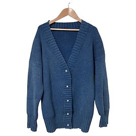Autre Marque Spick and Span Pearl Button V Neck Rib Knit Cardigan Blue