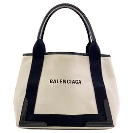 Balenciaga Navy Cabas Tote Bag White