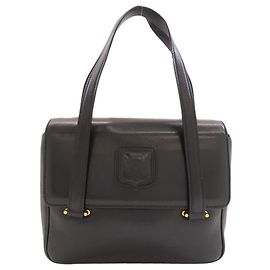Céline Celine Triomphe Leather Tote Bag Black