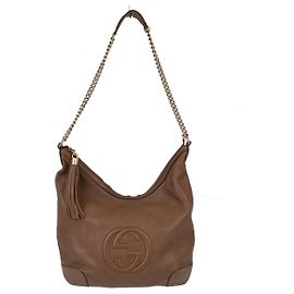 Gucci Soho Chain Hobo Leather Medium Castaño