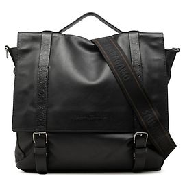 Salvatore Ferragamo Gancini Embossed Double Buckle Messenger Bag Black