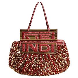 Fendi ‘To You’ Sac Convertible Python et Sequins Bordeaux Marron Doré Bordeaux Bronze