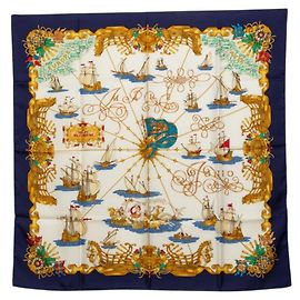 Hermès Pañuelo Hermes Carre 90 VOILES DE LUMIERE Multicolor Azul marino