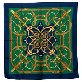 Hermès Hermes Carre 90 Eperon d'or Schal Mehrfarben Grün