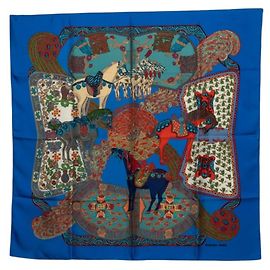 Hermès Lenço de seda Hermes Carre 90 ART des STEPPES Azul Multicor