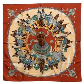 Hermès Lenço Hermes Carre 90 PERLES DU KENYA Marrom Multicor