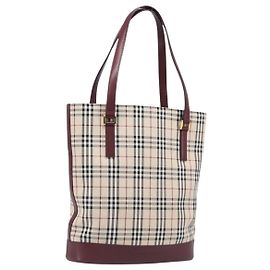 Borsa Tote BURBERRY Nova Check Canvas Beige Gold Auth am12680V Beige D'oro