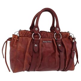 Bolsa Miu Miu em couro 2way marrom prata autêntica 167652M Marrom Prata