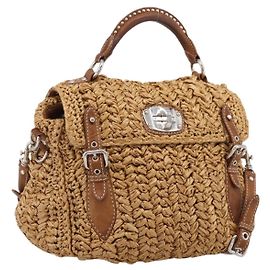 Miu Miu Handtasche Raffia 2way Brown Silver Auth 167658M Braun Silber